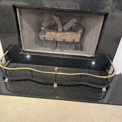 Antique Pierced Wired Iron & Brass Fender - For Fireplace