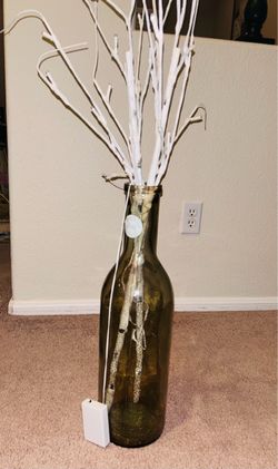 Large Green Glass Bottle Vase with LED Branch Lights