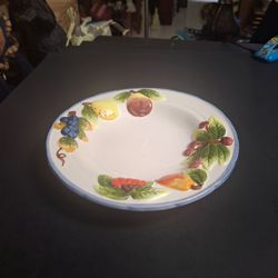 "Fruit" Collection By Home Essentials Heavy Ceramic 8.5"W Rimmed Soup/Pasta Bowl With Embossed Fruit Designs, Excellent Condition