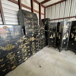 Black Laquer Ladies Chinese Furniture 11 Pieces Dressers ,dresser Drawers, And Partition Wall