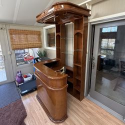 Freestanding Home Canopy Bar with Lighting and Glass Shelves