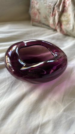 Blown amethyst purple blown  art glass free flowing bowl 5 inches