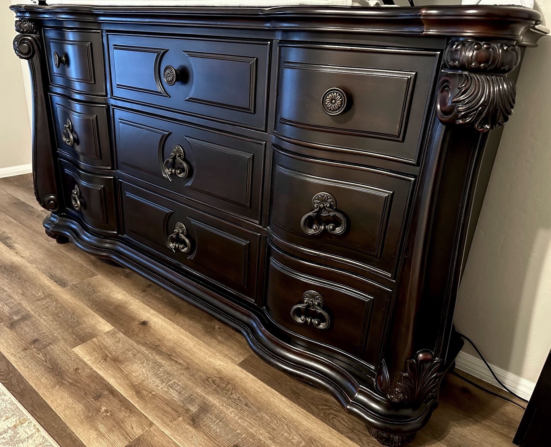 Magnussen Home Vellasca Collection, Black Dresser Set — Includes Large Dresser w/ Decorative Mirror & Tall Dresser Chest