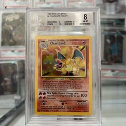 1999 Pokemon Base Set Charizard Unlimited  Holo Rare #4/102 BGS 8 NM
