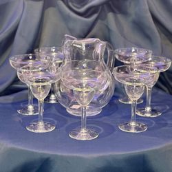 Vintage Hand Blown Margarita, Pitcher And Glasses