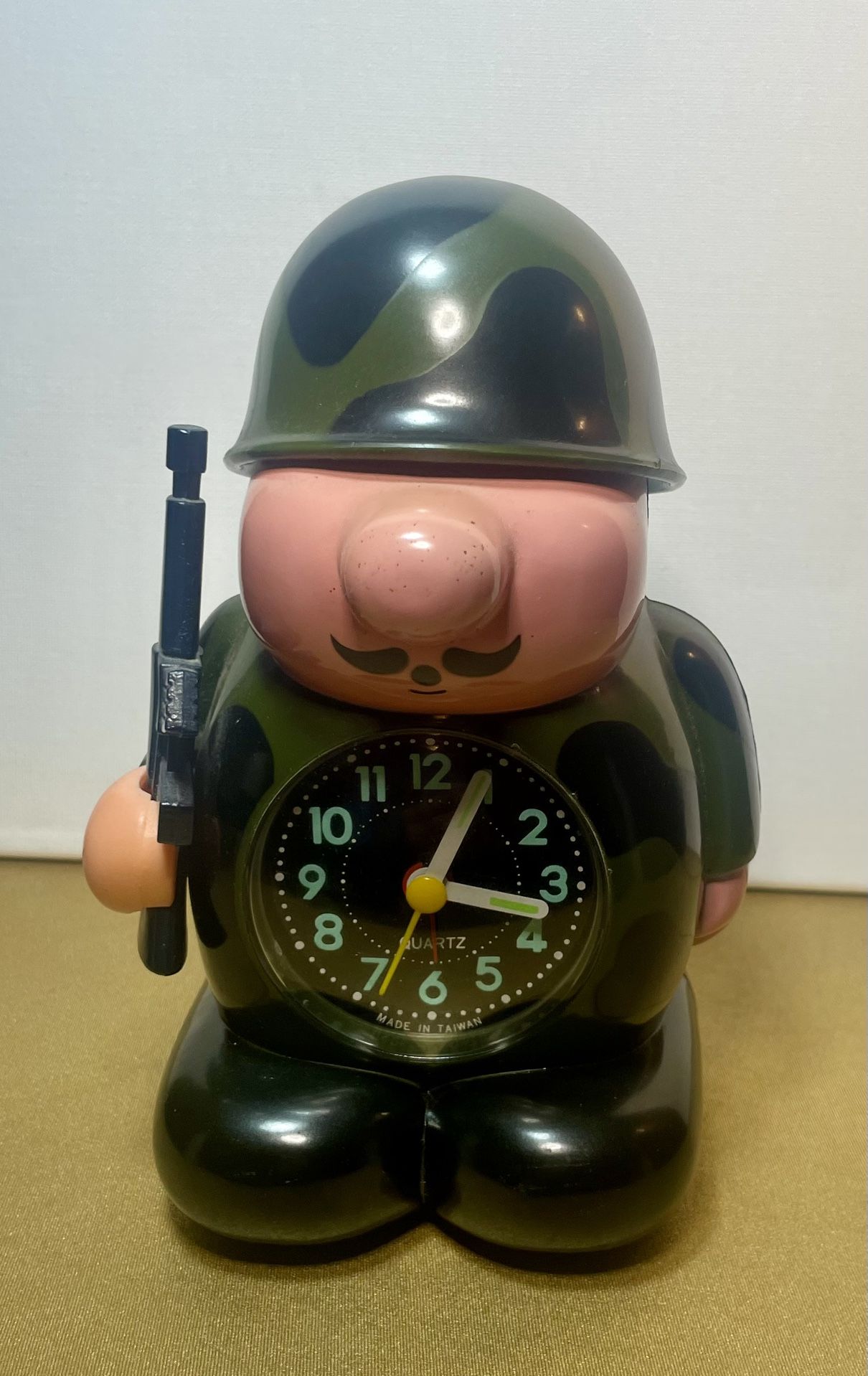 Hanslin Vintage Army Man Alarm Clock w/ Bugle Wake Up Call ~ Tested Working