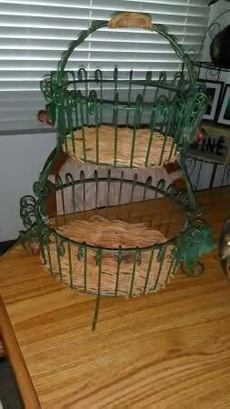 Two tier fruit metal/wicker holder