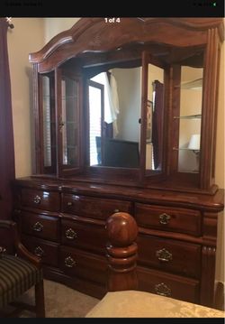 Wood dresser with mirror and shelves plus lights
