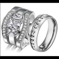 New 18k White Gold Wedding Ring Set 
