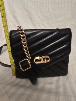 Time and Tru Women's Brit Quilted Flap Crossbody Bag in black