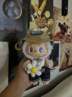 Labubu “Fall In Wild” Keychain - Unboxed - Blue Eyes, Overalls & Daisy