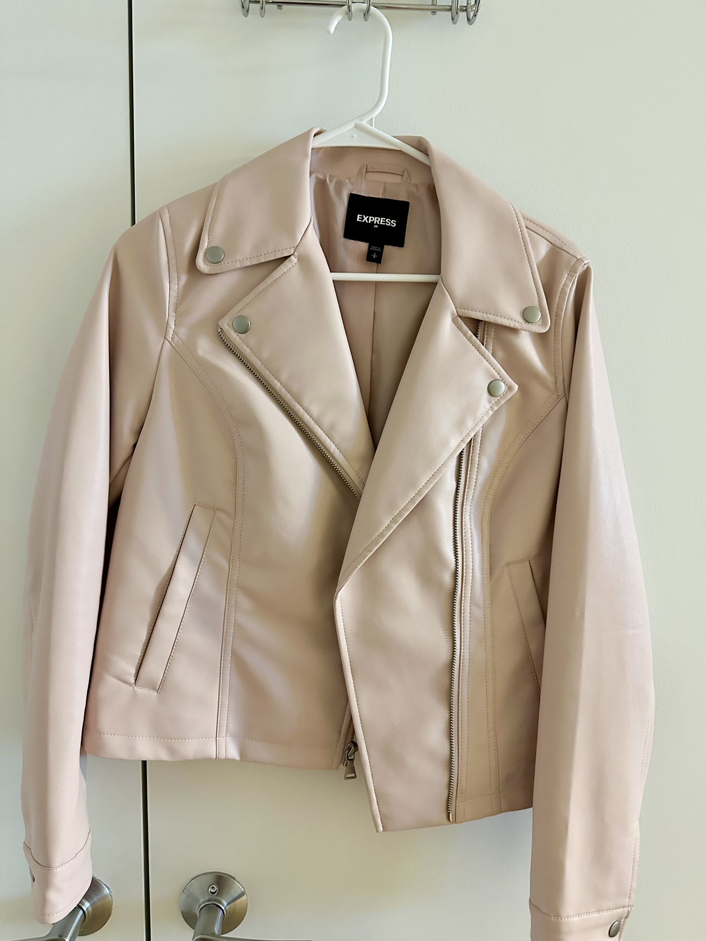 Women’s New Pink Leather Jacket (from Express) - Size Small