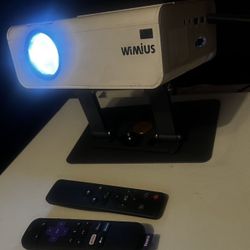 Wimius Projector White + Roku Stick + Stand