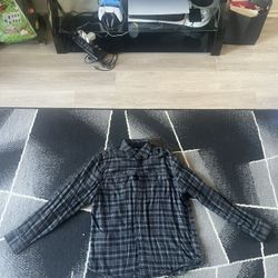 GEORGE Black Gray Plaid Flannel Shirt Button-Down Men's