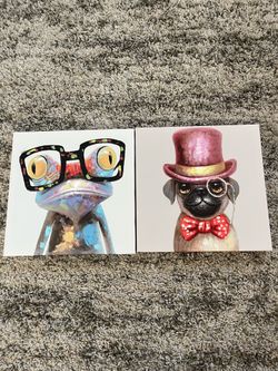 Funny Animal Canvas Wall Art Set – Pug & Frog (32” x 16”)