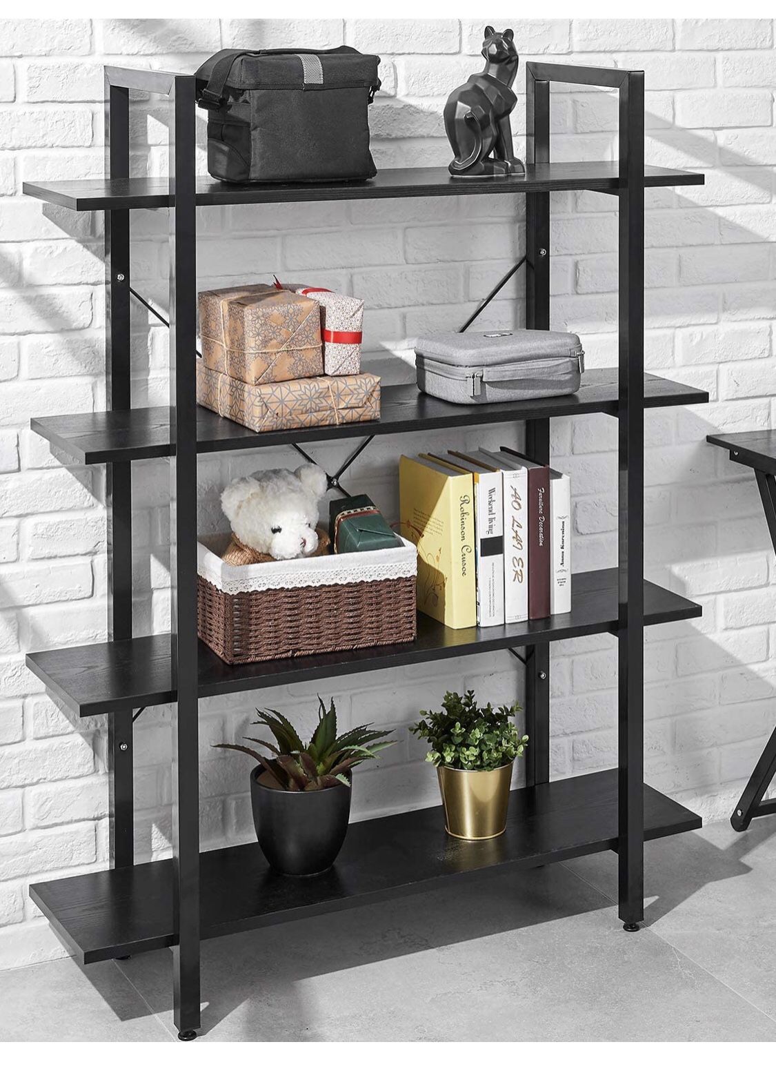Bookshelf 4 Tier 41Wx12Dx55H inches Bookcase Solid 130lbs Load Capacity Industrial Bookshelf, Sturdy Bookshelves with Steel