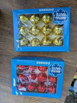Vintage Shiny Brite Poloron Christmas Ornaments – Red & Gold, 2 Boxes
