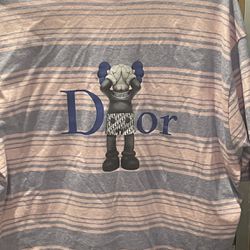 Brand New Super Luxury Mens Large Striped T Shirt With Designer Pocket On Front And KawsxDoir Collaboration On Back