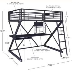 Black Metal Full Size Top Loft Bed Frame