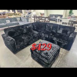 Sectional Sofa Cordroy Black Color Brand New In The Box