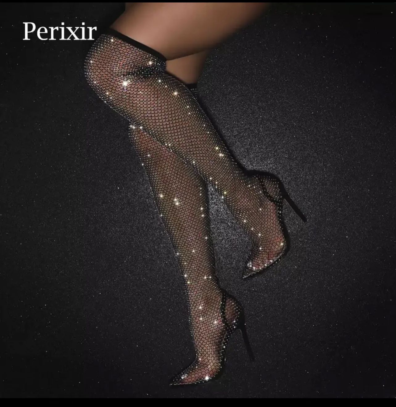 Women Over The Knee Boots Mesh Sexy Stiletto Heel Thigh High Boots Shiny Rhinestone Fashion Pointed Toe for Hot Girls (Color : Black