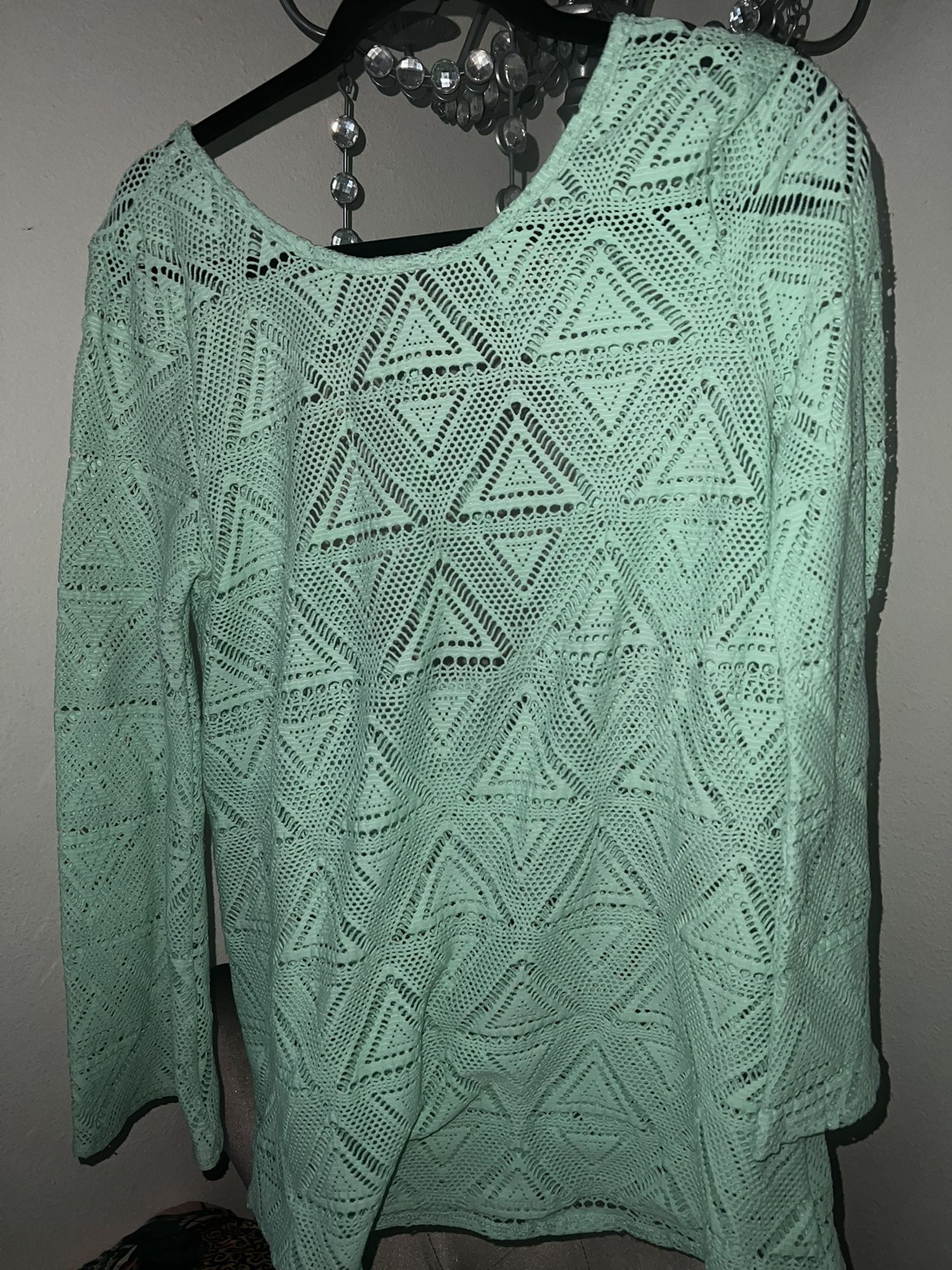 Mint Green Crochet Poncho swim cover shirt large