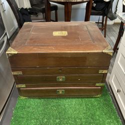 VINTAGE A STOWELL & CO BOSTON SOLID WOOD SILVERWARE STORAGE CASE 