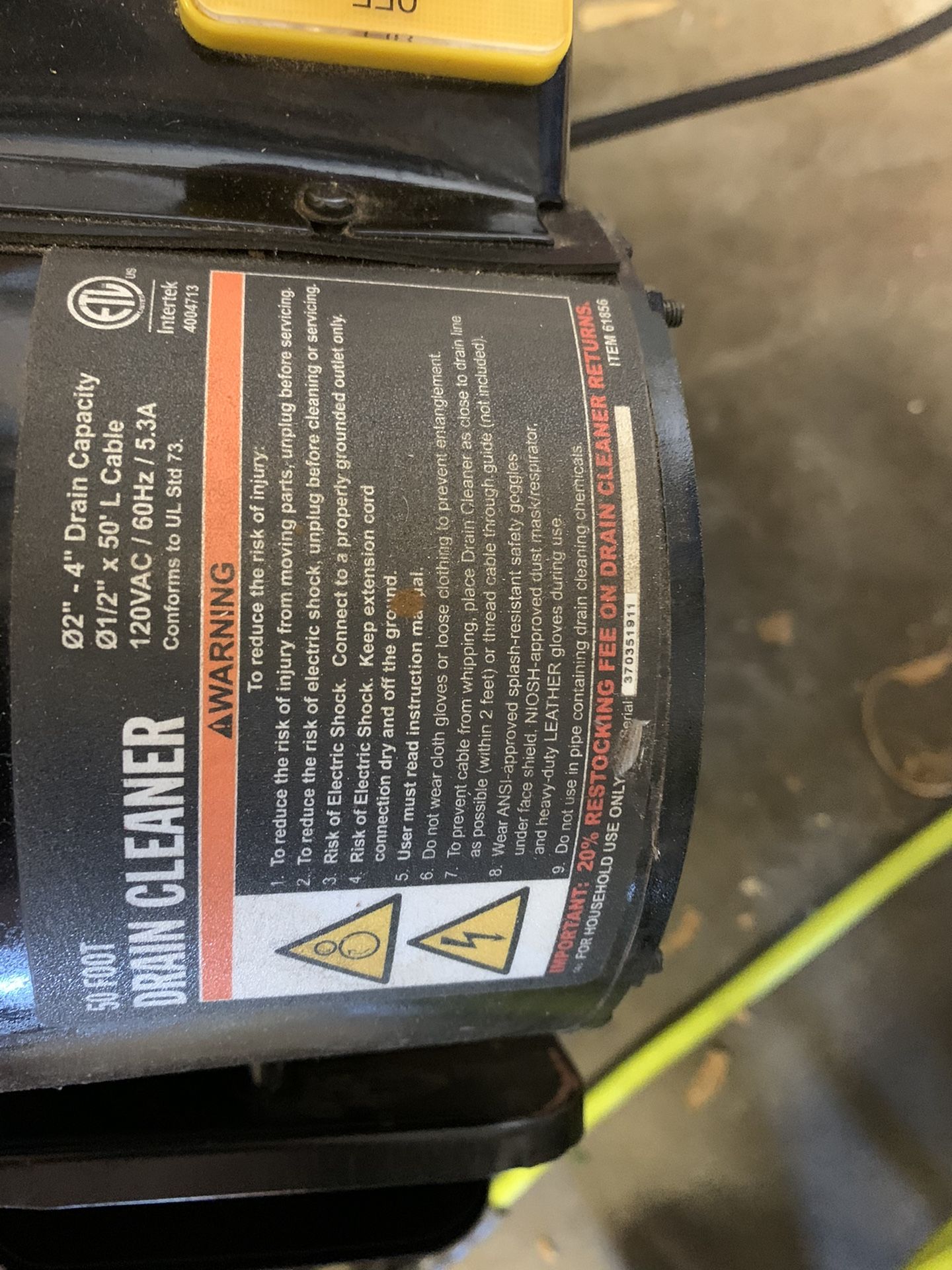 Tjl100 Ft Drain Snake Harbor Freight 91 - 9aorbnk