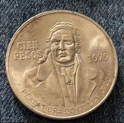 100 Cien 1979. Vintage silver coin of Mexico
