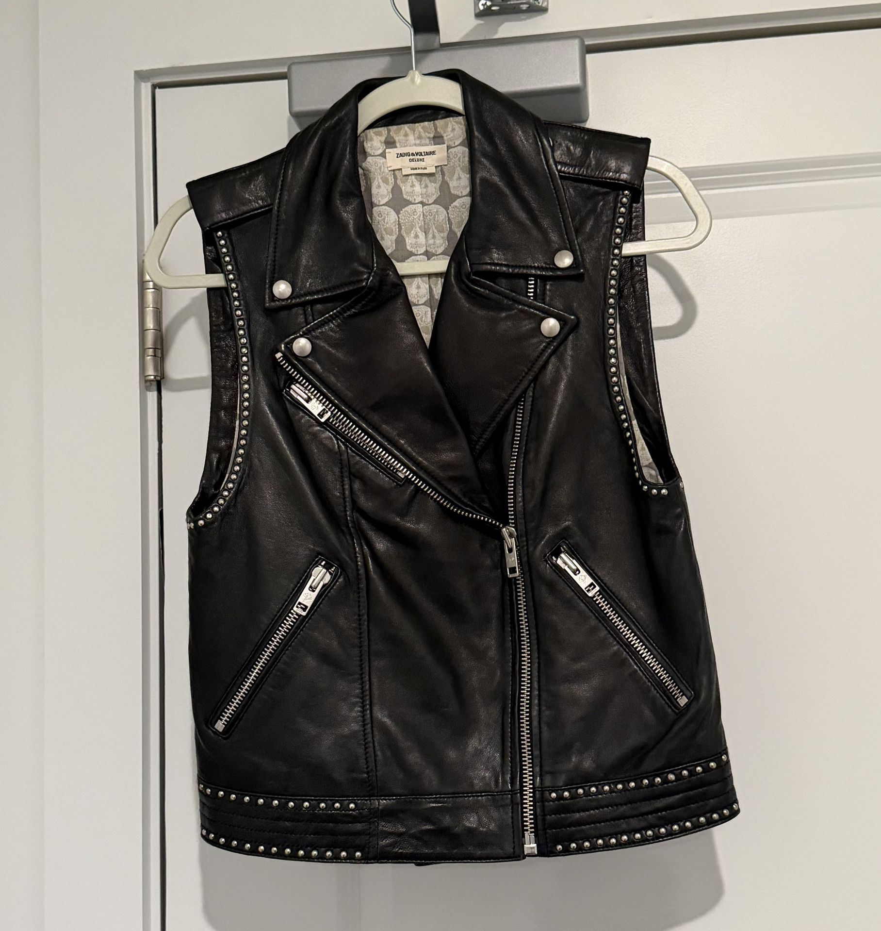 Zadig & Voltaire Deluxe Leather Studded Moto Vest (Black)
