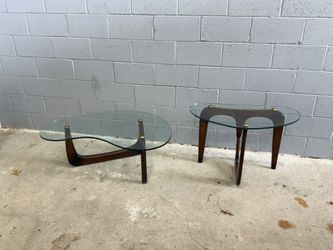 Pair Of Mid-Century Modern Glass Top Tables