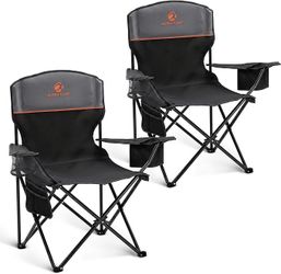 Set of 2 Folding Camping Chair with Cooler Bag, Heavy Duty 250lbs Capacity Folding Chair with Lumbar Support & Side Pocket