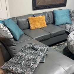 Grey Leather Sectional