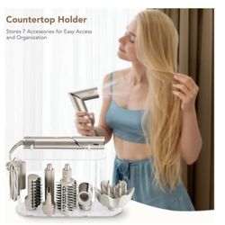 Upgraded Storage Holder for Shark FlexStyle– 7-Hole Acrylic Stand Organizer for Long Barrels & Diffuser, Countertop Holder for Shark Flex Style Access