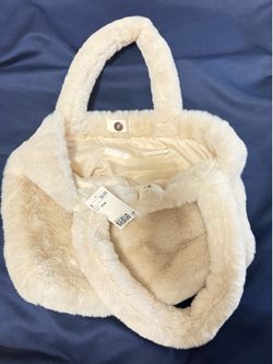 H&M Womens White Top Handle Bag Zip Closure Lined Silver Hardware