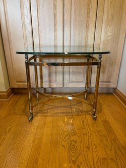 Vintage Hollywood Regency Brass & Glass End Tables | Neoclassical Hollywood Regency