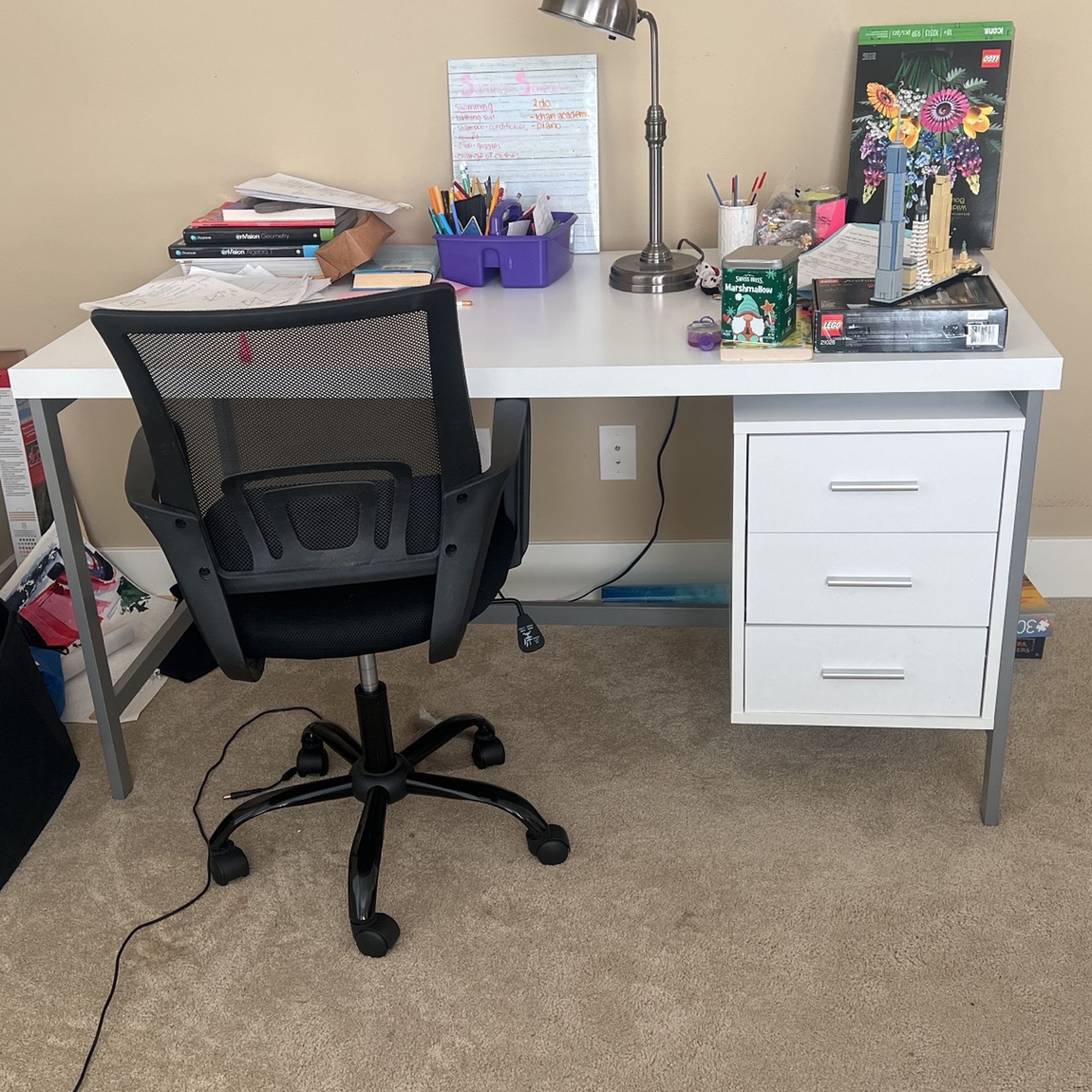 2 Ergonomic Chairs 2 Office Desks With 3 Shelves Matching 