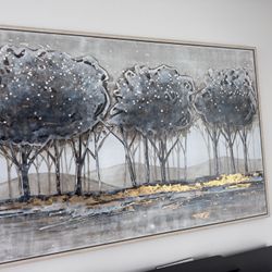 Modern Textured Landscape Wall Art – Trees with Metallic Accents