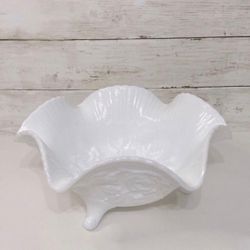 Vintage Imperial Milk Glass Embossed Roses Footed Bowl PRICE FIRM