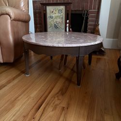 round coffee table, marble top