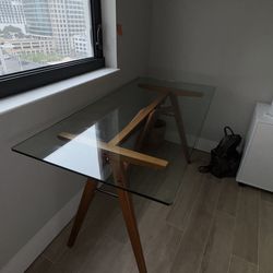 Stunning glass desk with wooden legs from west Elm Stunning glass desk with wooden legs from west Elm