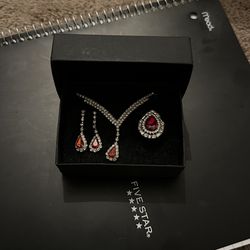 Ruby  Diamond Set Earrings Ring Necklace 