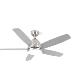 Smart Ceiling Fan with Light, Modern Nickel 52-Inch Outdoor Ceiling Fan and Remote/App, Dimmable Tri-Color LED and Reversible Motor for Indoor Bedroom