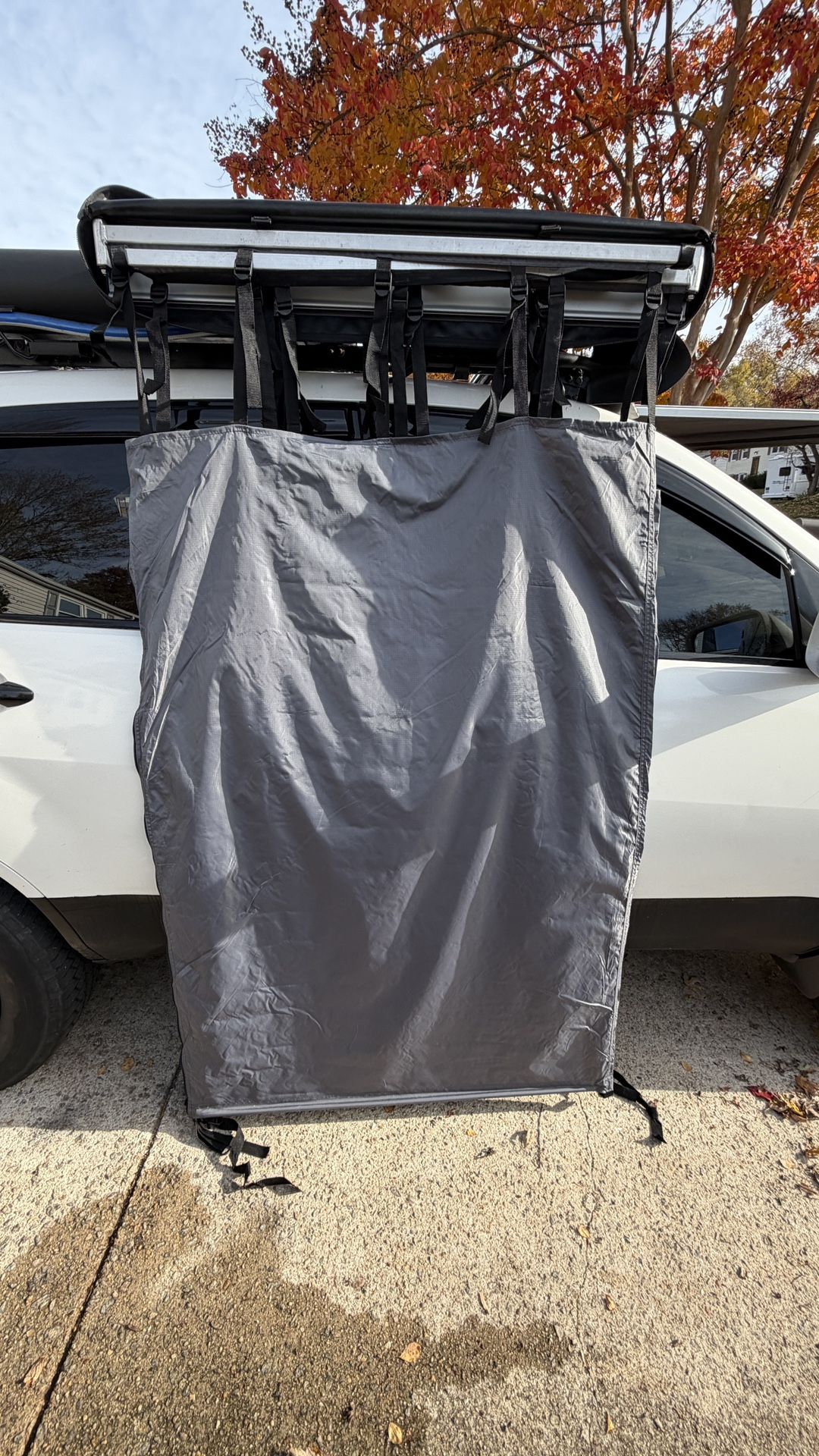 Overland Vehicle Systems HD Nomadic Car Side Shower Room with Black 1000G PVC Travel Cover, Universal L - Brackets, Dark Grey Body with Silver Inner L