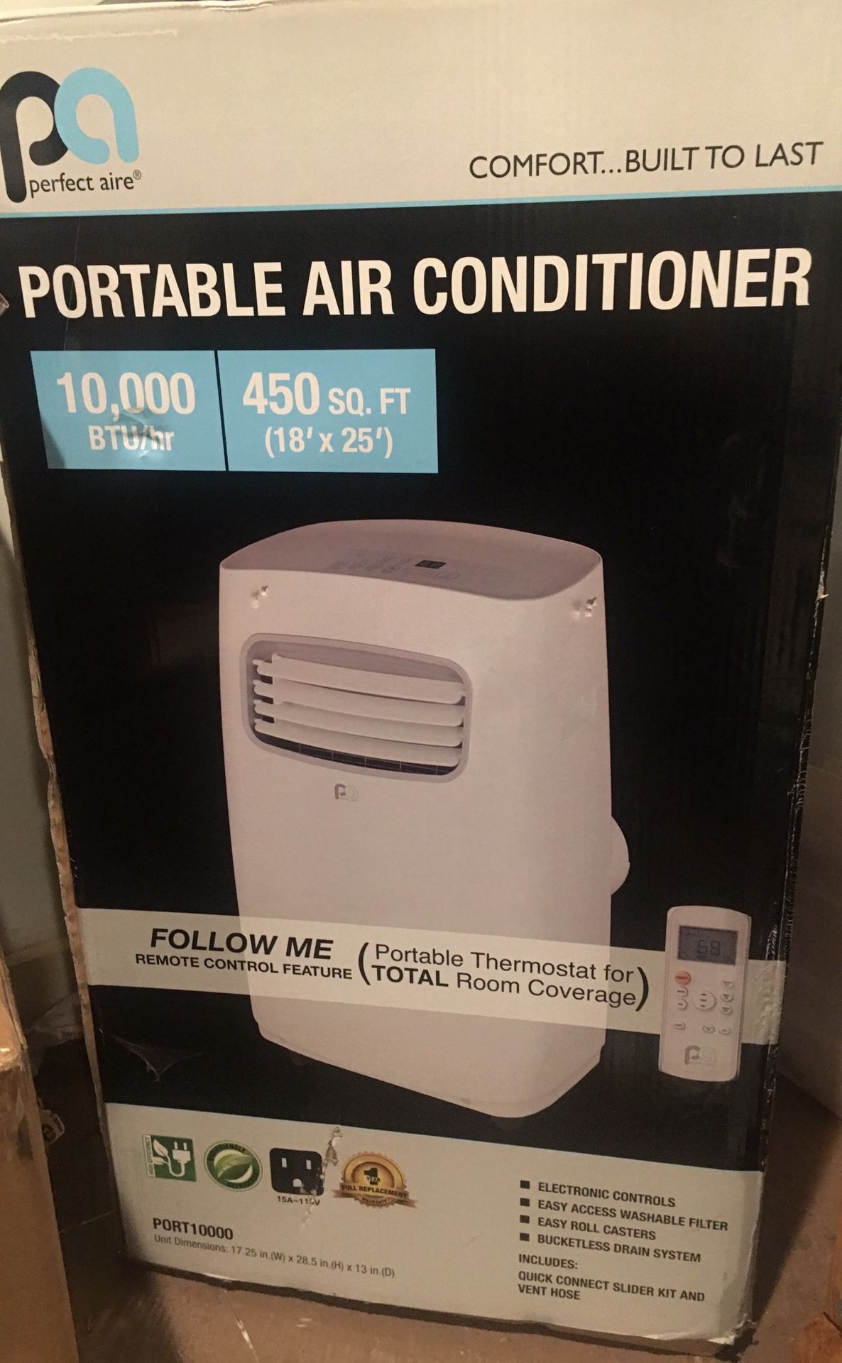 perfect Air portable air Conditioner on wheels with remote control and extras