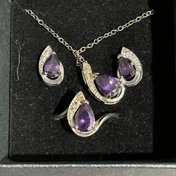  Royal Purple Pendant, Earrings And Ring