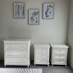 Dresser,  2 Nightstands and 3 Picture Frames