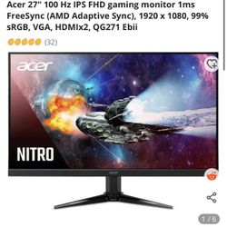 Acer monitor 27” IPS Display