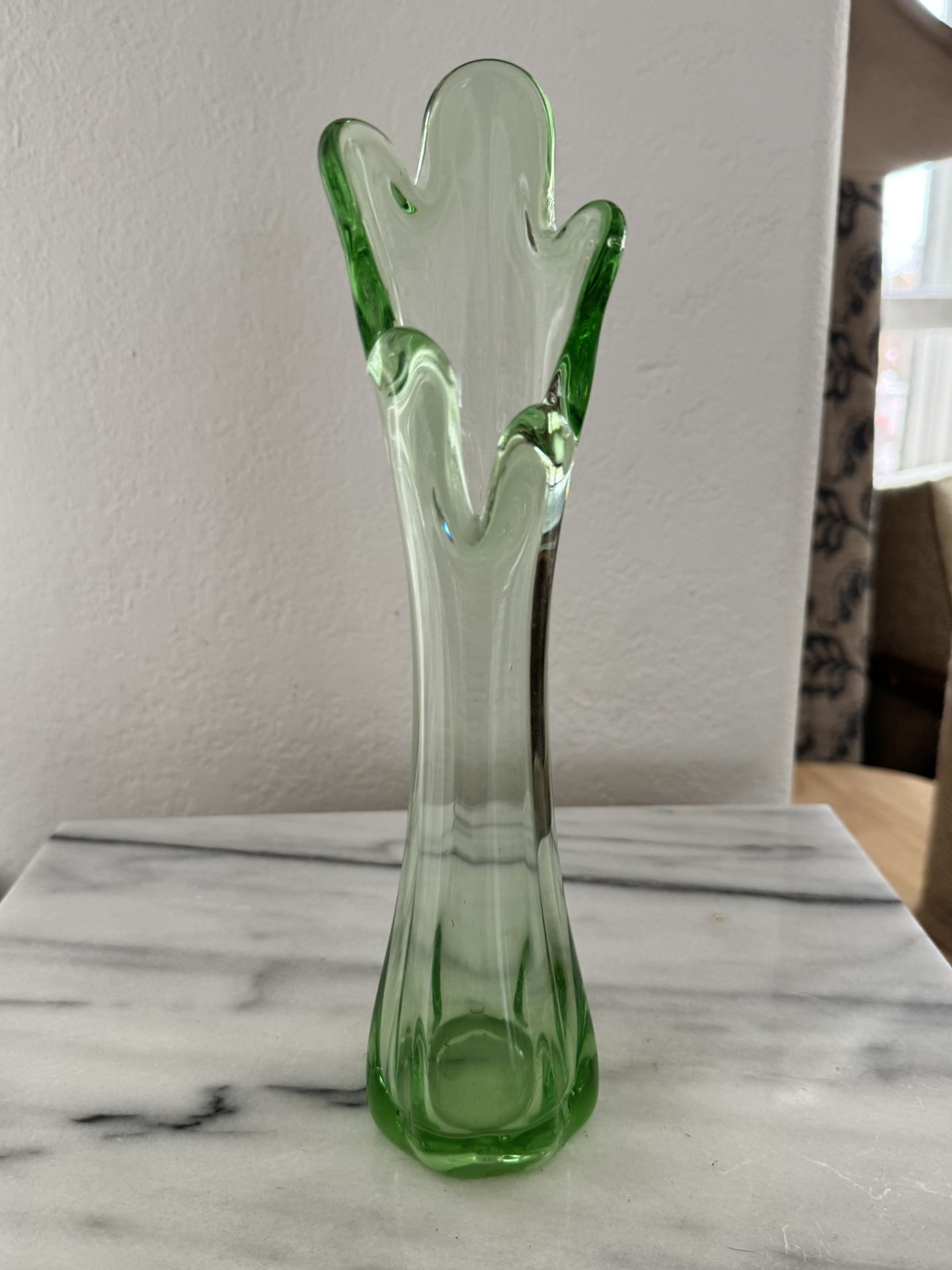 Vintage Mid Century 5 Finger Green Glass Swung Vase
