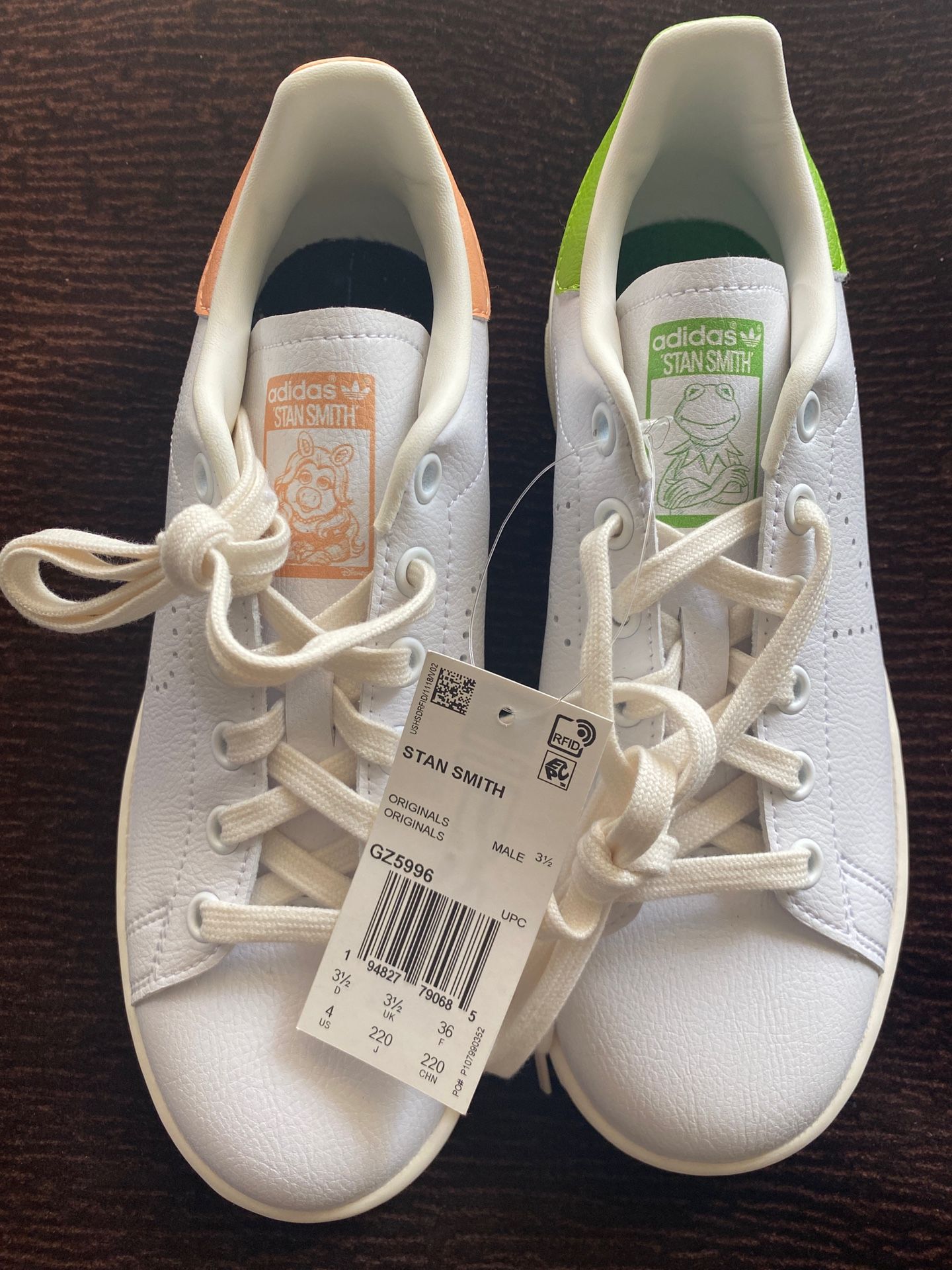 Adidas Originals Stan Smith Kermit Shoes White Tennis Sneakers Casual US 4 Athletic Running